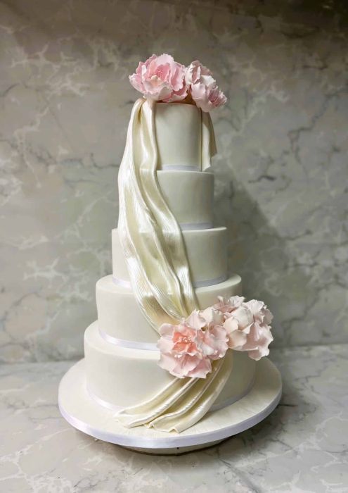 Elegant Satin icing drape wedding cake