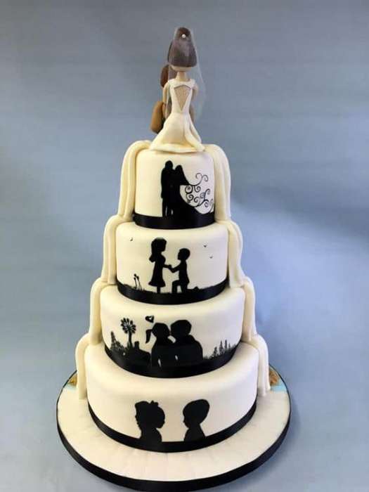 Silhouette wedding cake white
