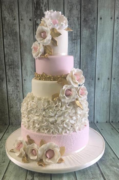 pale pink and ivory ruffles with gold
