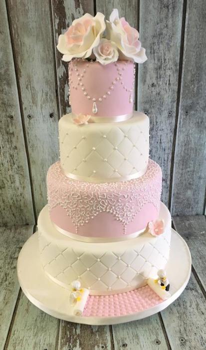 pink and ivory vintage  wedding cake 4