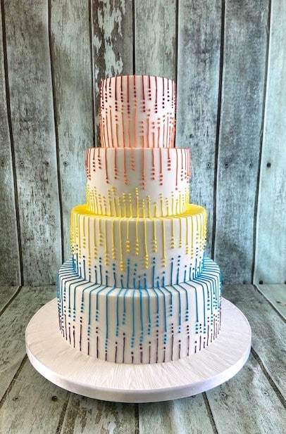 rainbow-coloured-pearl-droplets wedding cake