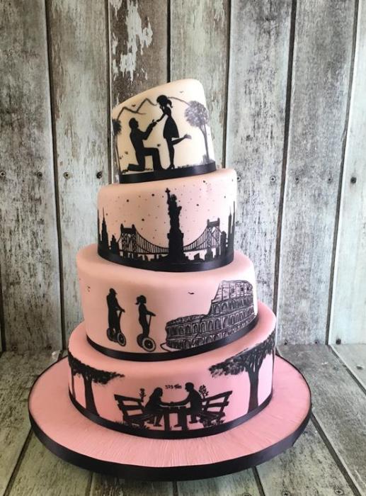 topsy turvy silhoutte wedding cake
