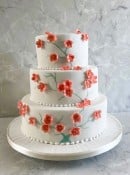 Delicate-blossoms-on-a-had-painted-vine-wedding-cake