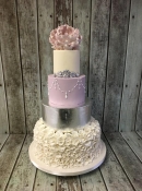 silver leaf and extra large peony rose wedding cake