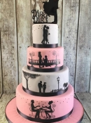 storybook  silhouette wedding cake pink and gray