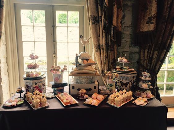 Vintage wedding  cake table and treats table