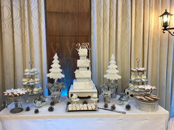 vintage  winter wedding  cake table  treats