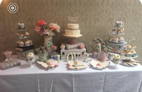 Vintage  wedding pastels  China  cake table and treats treats